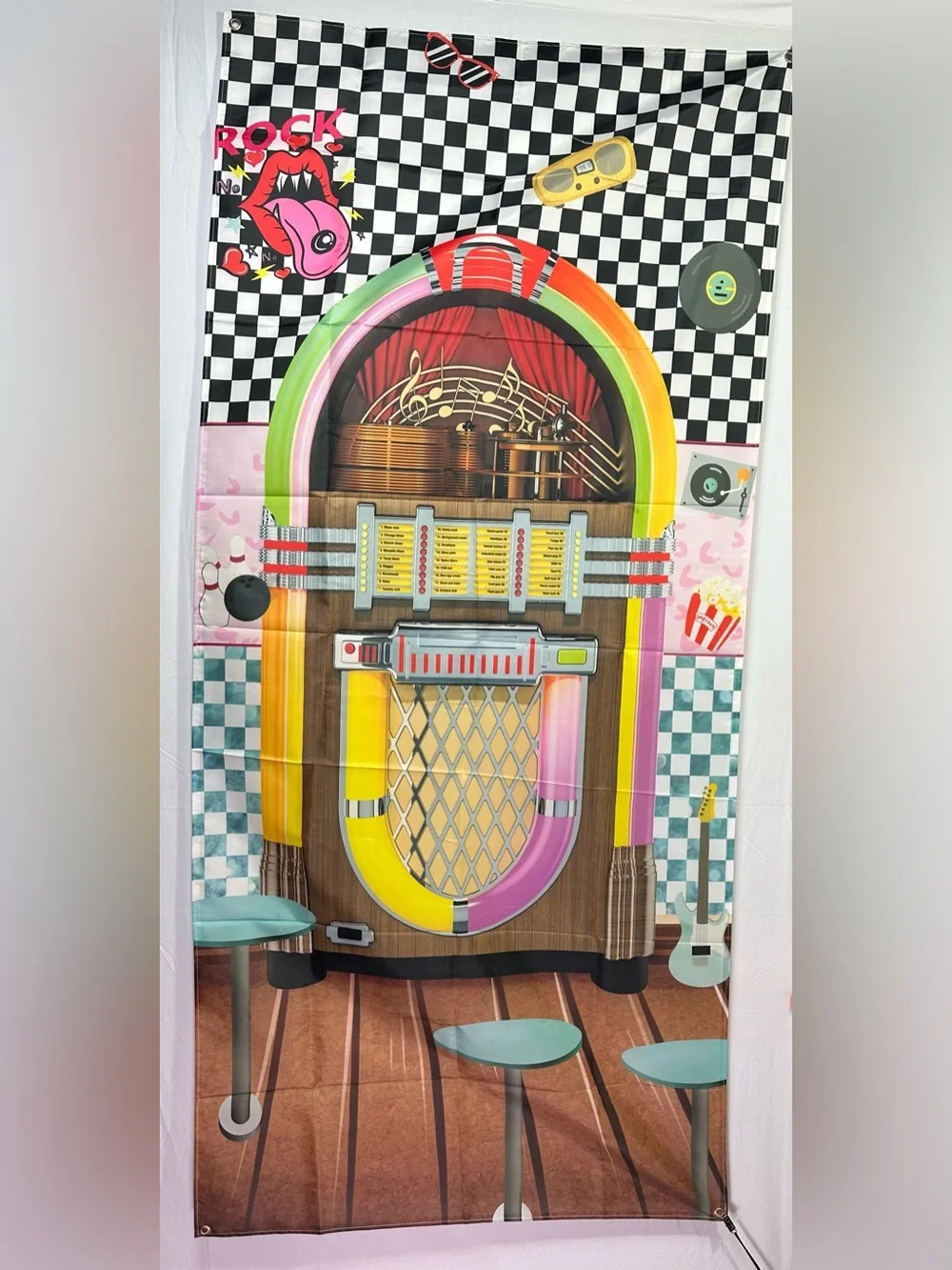 Rock Roll 50s Retro Dinner Theme Backdrop Banner 72.8 x35.4 Inches
